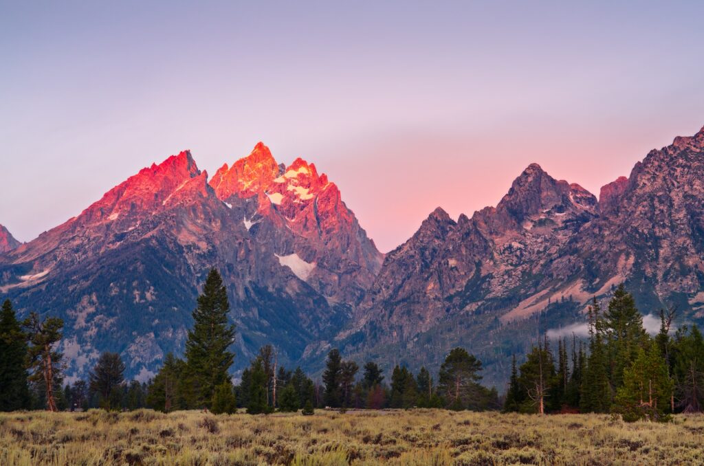 Mountain peaks at Grand Teton at sunrise, USA